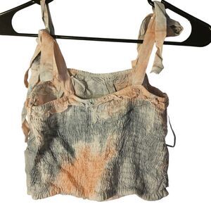 Kiwi & Peach Blush Storm Smocked Crop Top Ruched Elastic Summer Festival Size‎ L